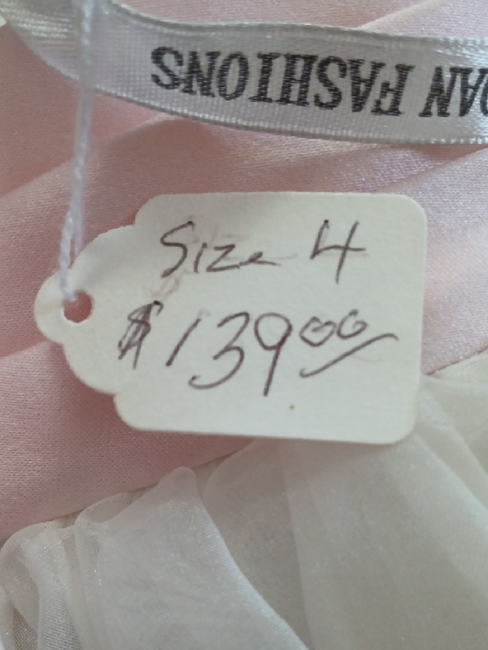 Ivory Tulle Formal Dress with Blush Satin Waistband - Picture 5 of 5